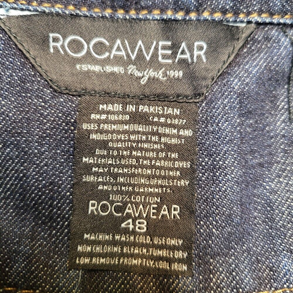ROCAWEAR‎ Denim Jacket Mens 48 Dark Wash Jean Vest Distressed Sleeveless Trucker - Picture 2 of 6